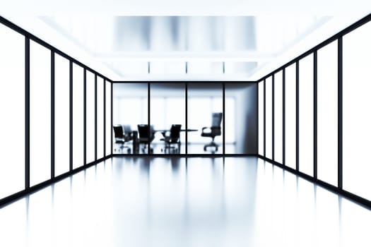 Empty meeting room behind a glass partition in modern cubicle