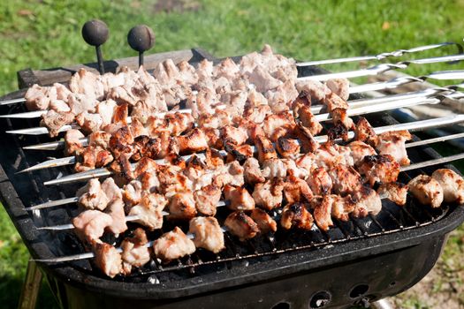 fresh meat prepared on a grill, outdor