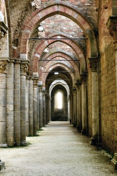 The ruins of the san galgano abbey in Tuscany