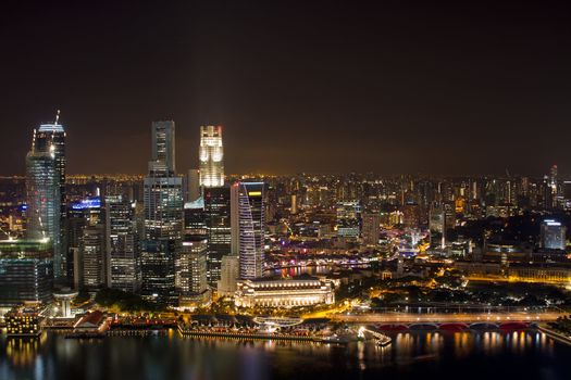 Singapore City Skyline Aerial View at Night