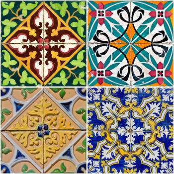 Colorful vintage ceramic tiles wall decoration.