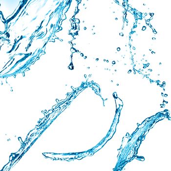 Blue color water splash on white background.