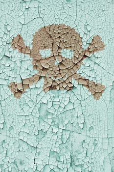 The skull and bones on the old cracked wall