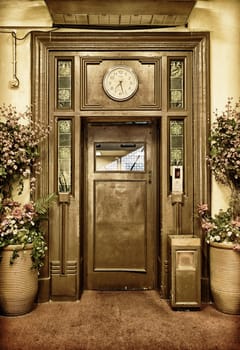 old vintage elevator door in the lobby