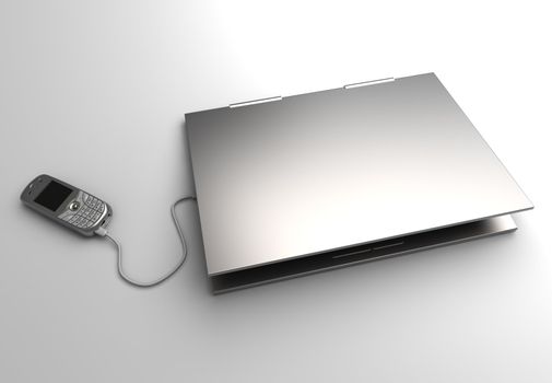 A cell phone and a Laptop. Mobile communication technology. 3D rendered Illustration.