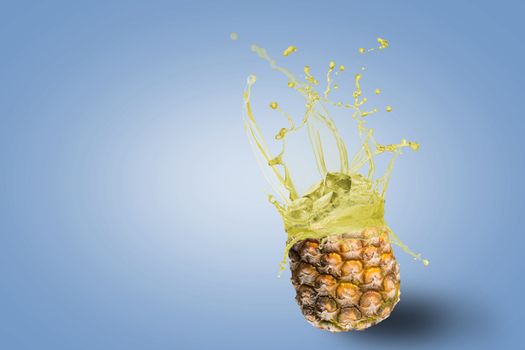 fresh pineapple juice spills, the concept of fresh fruit drinks, place for text