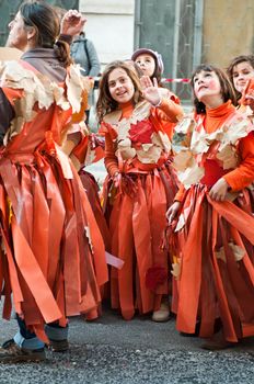 OUREM, PORTUGAL - FEBRUARY 19: unidentified people perform at the Carnival Parade on February 19, 2012 in Ourem, Portugal. The Annual Parade was held during the afternoon of February 19th 2012.