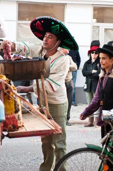 OUREM, PORTUGAL - FEBRUARY 19: unidentified people perform at the Carnival Parade on February 19, 2012 in Ourem, Portugal. The Annual Parade was held during the afternoon of February 19th 2012.