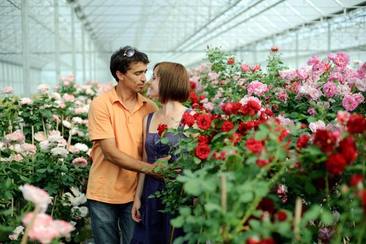An image of woman and man in a greenhouse
