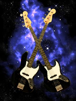 Bass guitar in the universe, Music concept