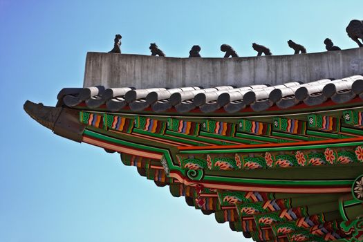 Details of roof of royal palace in Seoul