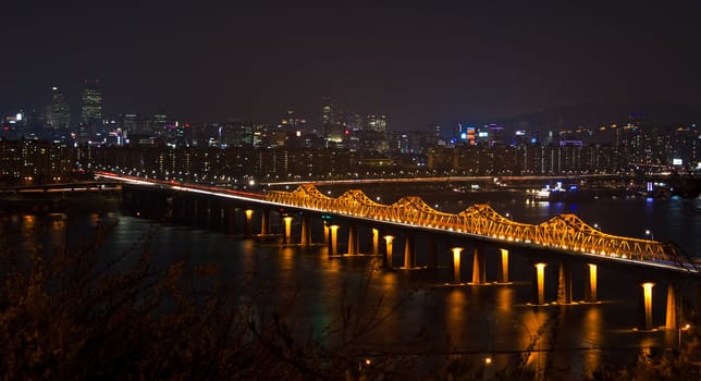 Bridge over Han river and Seoul night view