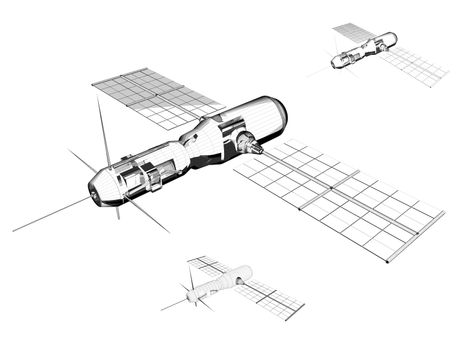 A communication/scientific satellite. Wireframe illustration.
