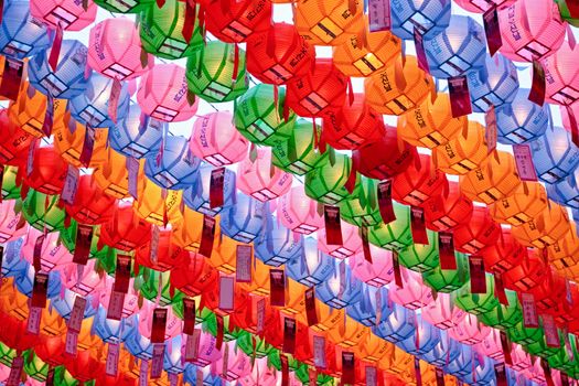 Colorful paper laterns at Jogyesa Temple for celetrating the Buddha's birthday