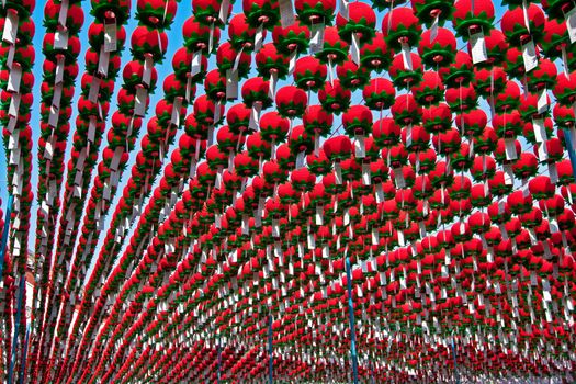 Red lanterns in buddhist temple for Buddha birthday celebration