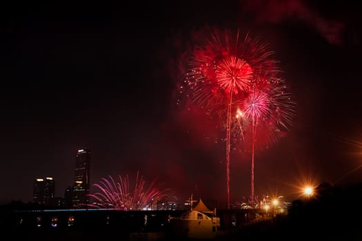 Beautiful fireworks in black sky during fireworks festival in Seoul