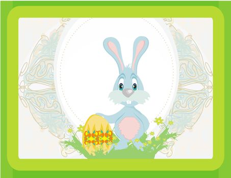 Illustration of happy Easter bunny carrying egg
