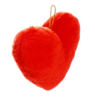 red heart shaped pillow isolated on white