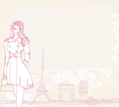 beautiful women Shopping in Paris - vector card