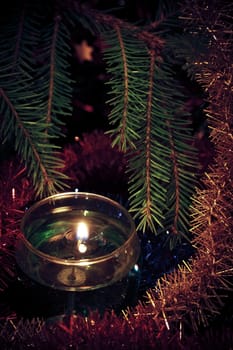 christmas card with candles and fir branches