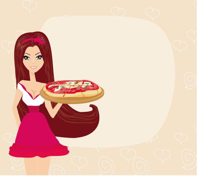 beautiful woman enjoys pizza
