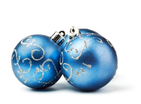 three blue decoration balls isolated on white