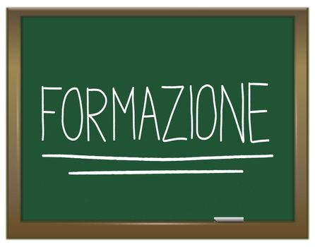 Illustration depicting a green chalkboard with FORMAZIONE written on it in white.