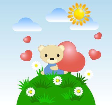 greeting card with a teddy bear and heart