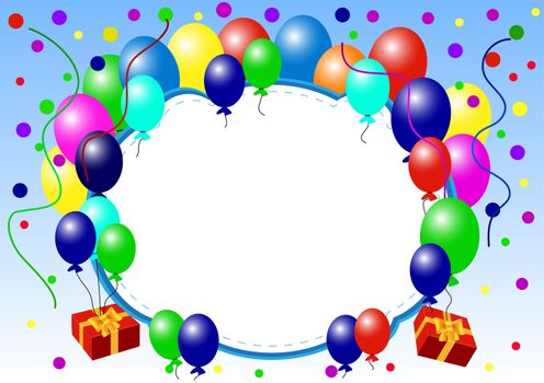 Greeting card with balloons and confetti vector illustration