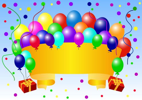 Greeting card with balloons and confetti vector illustration