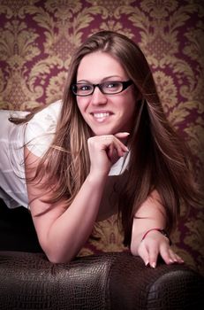 beautiful smiling girl in apartments