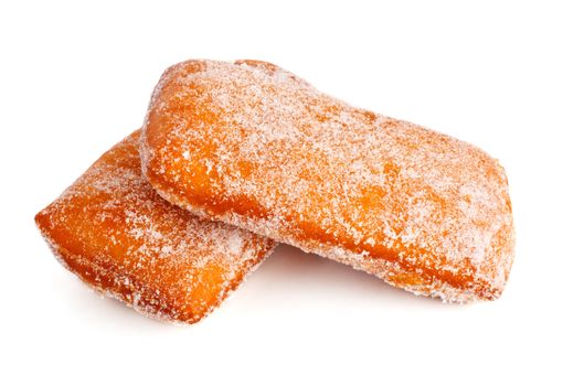 two donuts in powdered sugar isolated on white