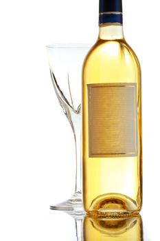 empty glass and bottle of wine, isolated on white