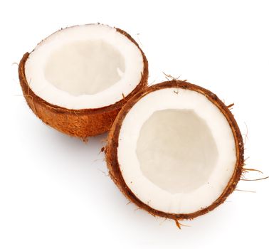 fresh coconut halves isolated on white background