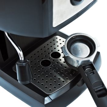 black espresso machine isolated on white background