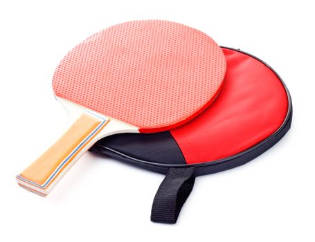 table tennis racket on cover isolated on white