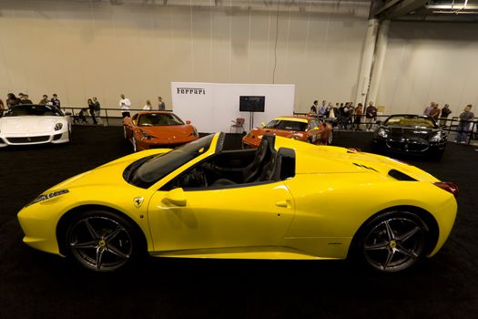 HOUSTON - JANUARY 2012: The Ferrari 458 Spider sports car at the Houston International Auto Show on January 28, 2012 in Houston, Texas.