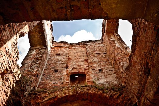 inside of old castle, ruins at day