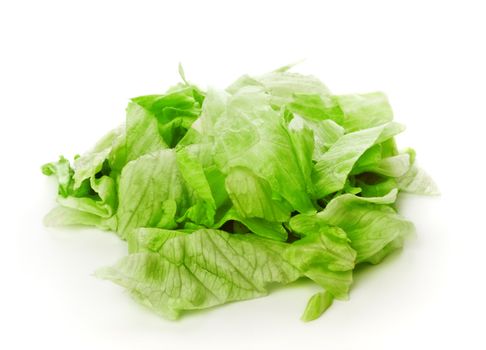 fresh green iceberg salad pieces isolated on white