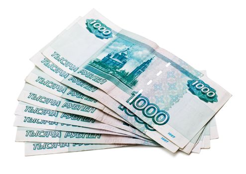 lot of banknotes of Russia isolated on white