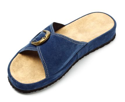 single blue slipper isolated on white background