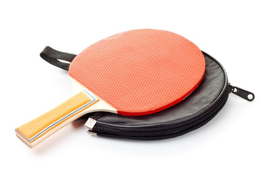 table tennis racket on cover isolated on white