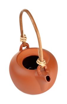 brown clay kettle isolated on white background