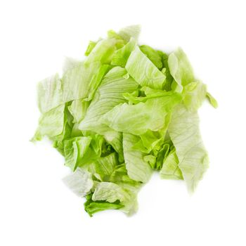 fresh green iceberg salad pieces isolated on white