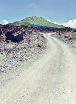 lava road to Batur volcano on Bali island, Indonesia 