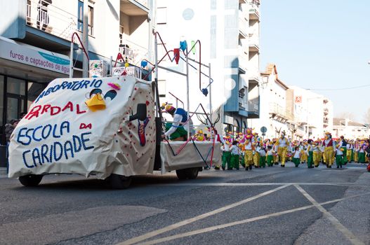 OUREM, PORTUGAL - FEBRUARY 19: unidentified people perform at the Carnival Parade on February 19, 2012 in Ourem, Portugal. The Annual Parade was held during the afternoon of February 19th 2012.