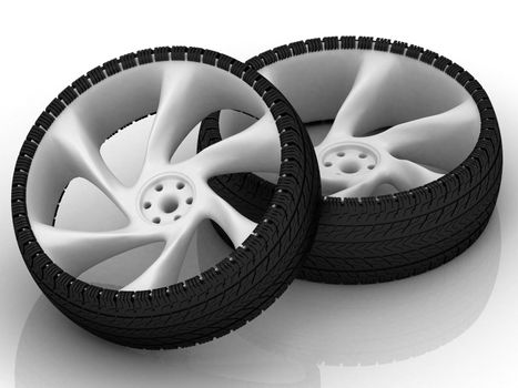 automobile tire and wheels on a white background 