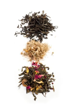 An image of three heaps of various tea