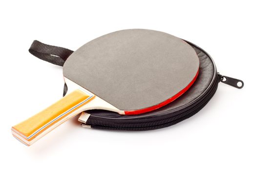 table tennis racket on cover isolated on white