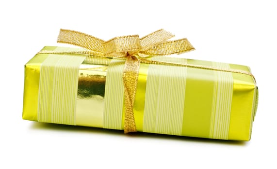 yellow striped gift box isolated on white